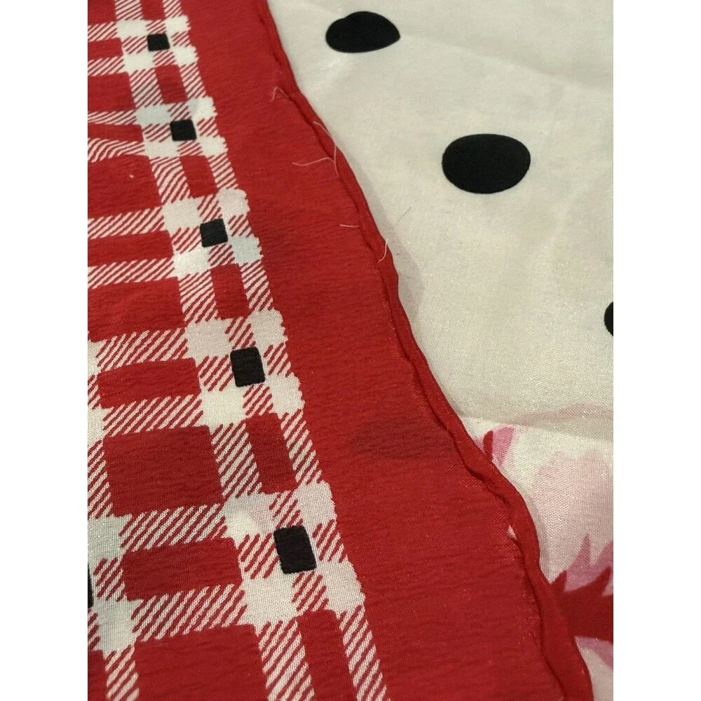 VTG 100% Silk Scarf Red Black White Polka Dot Floral Square 30” Hand Rolled